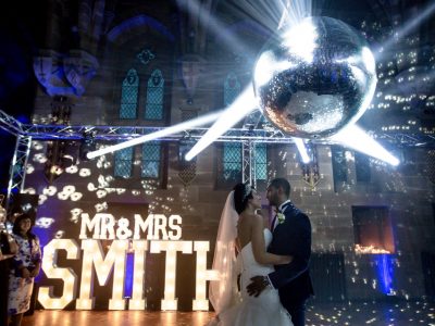 Mirror ball wedding lighting Cheshire