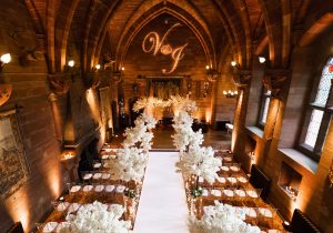 Wedding venue lighting Peckforton Castle Cheshire